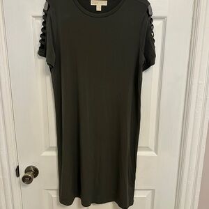Michael Kors Dark Green Mini Dress with Cut-Out Sleeves